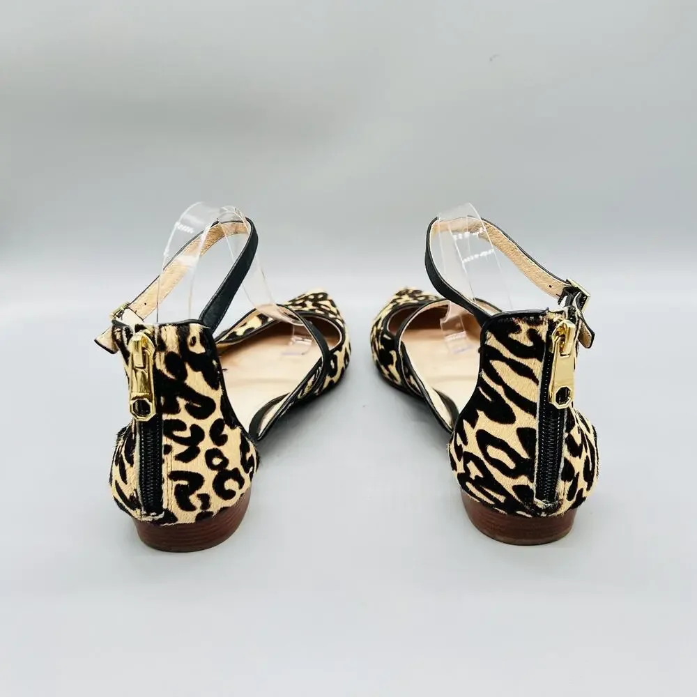 Louise Et Cie Shoes Womens 9.5 Brown Leopard Cow Hair Lo-Claire Flats Zip Ankle